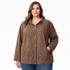 Erika Woman Brown Shacket Jacket 1X Casual Lightweight Fall Spring Stylish